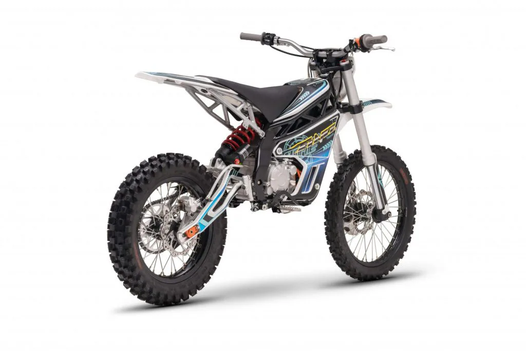 Starland ET electric dirt bike – right rear three-quarter on white background