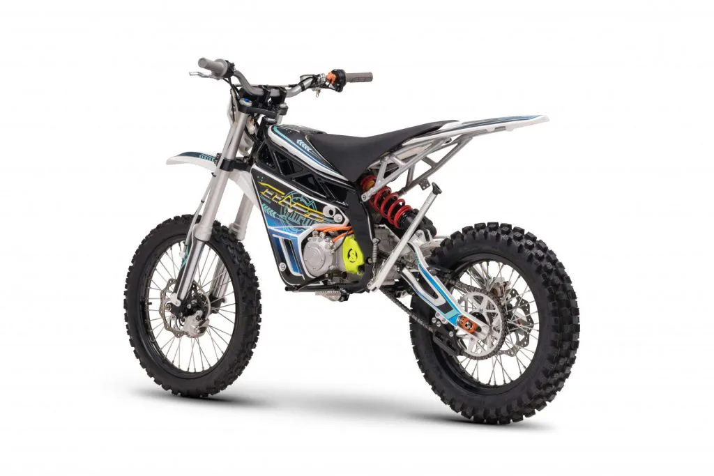 Starland ET electric dirt bike – left rear three-quarter on white background