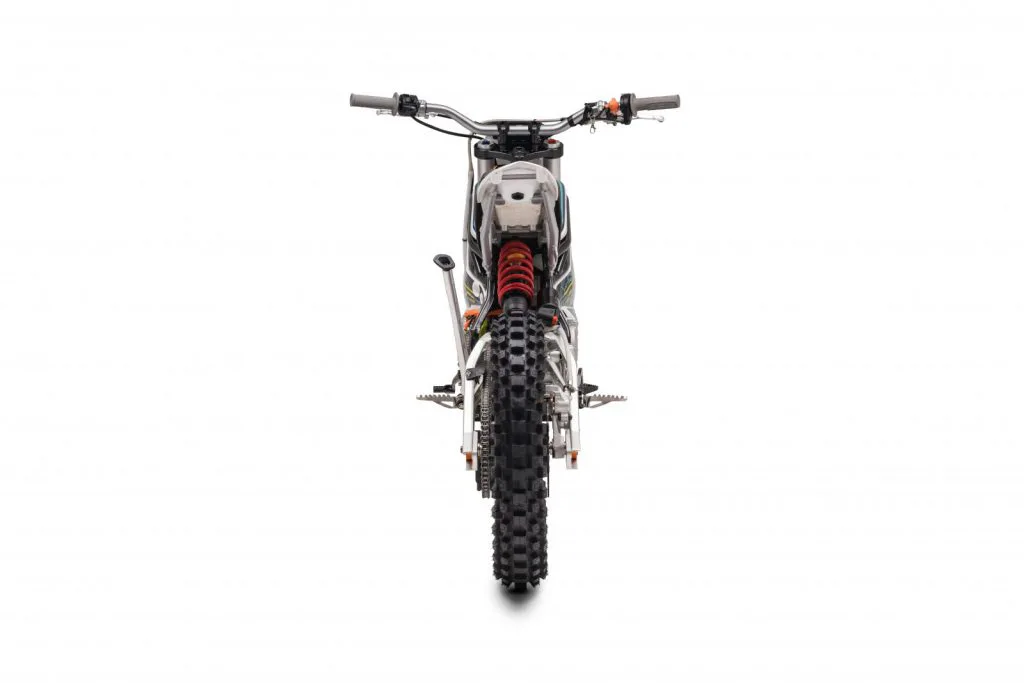 Starland ET electric dirt bike – rear view on white background