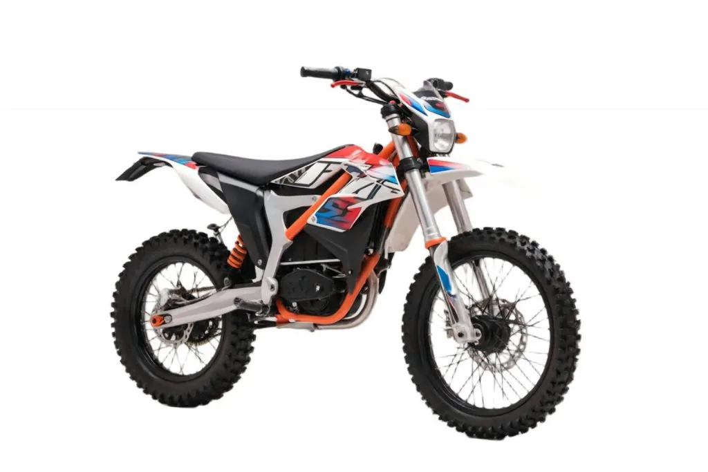Starland F29 electric dirt bike in orange and white – right side on white background