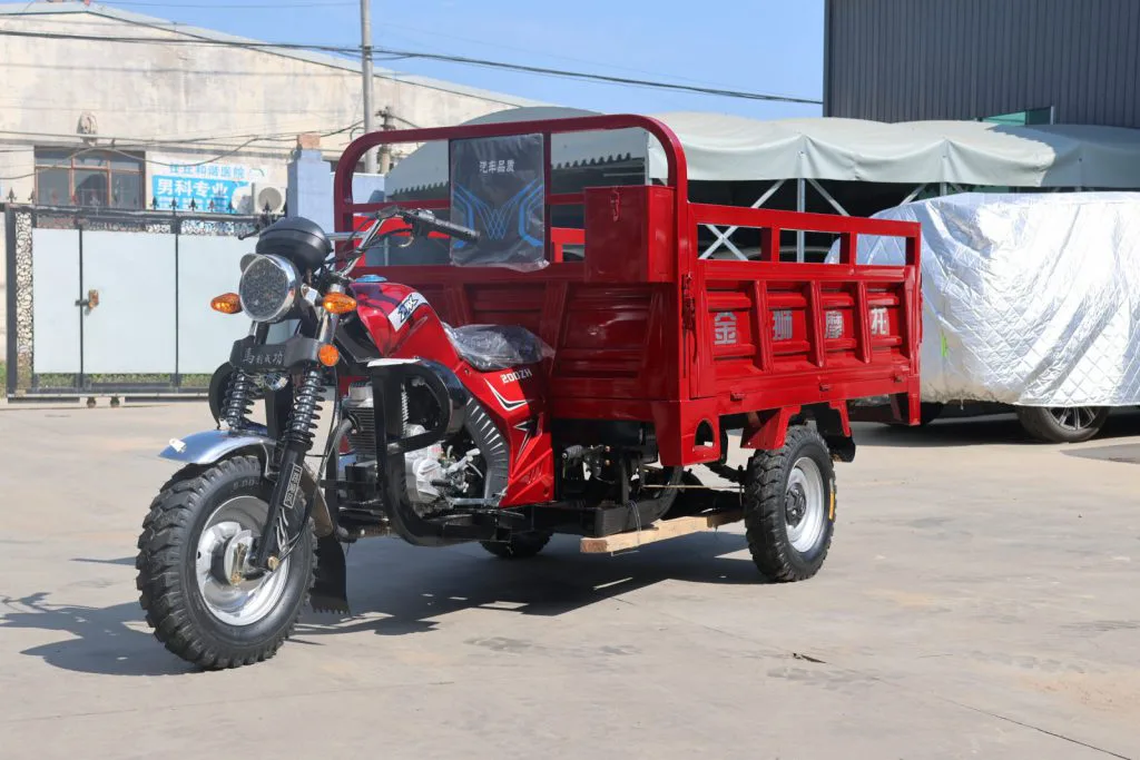 Fuel cargo tricycle with dump bed – front three-quarter view